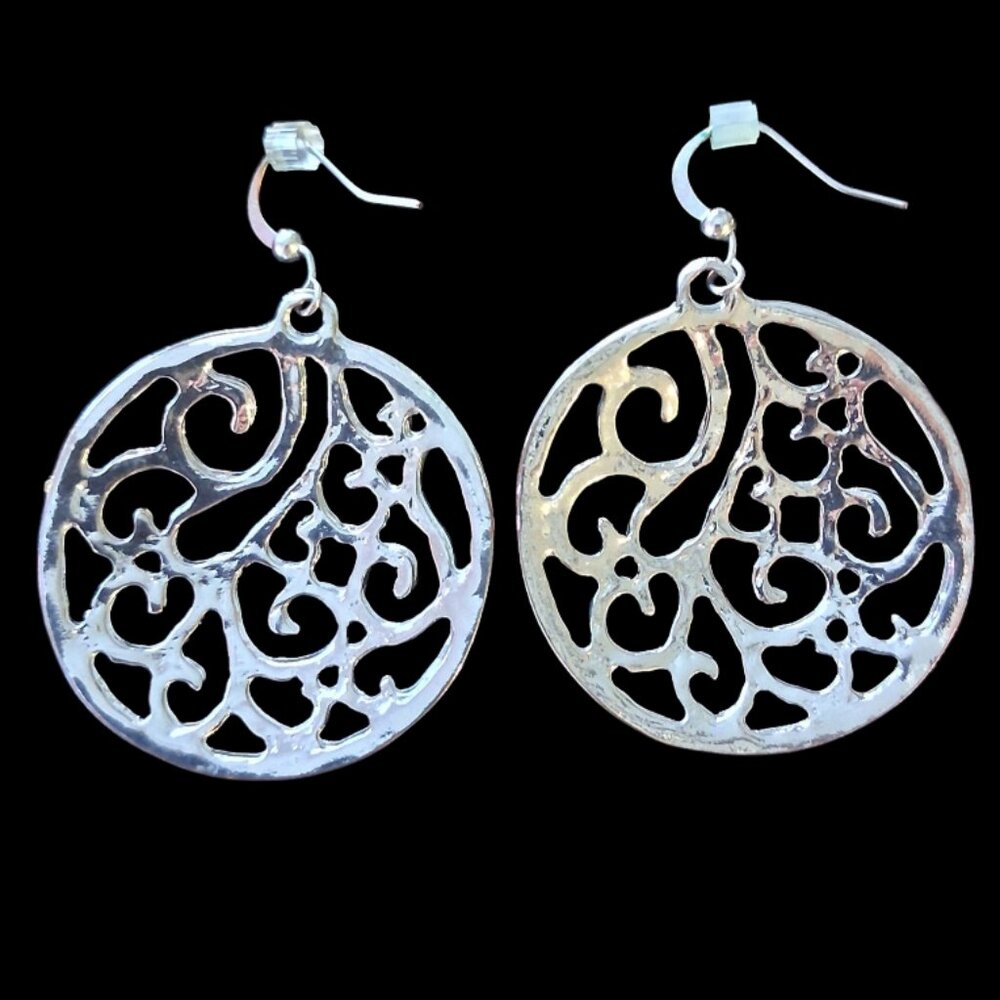 Scroll Cut Out Circle Weave Sterling Silver Earrings